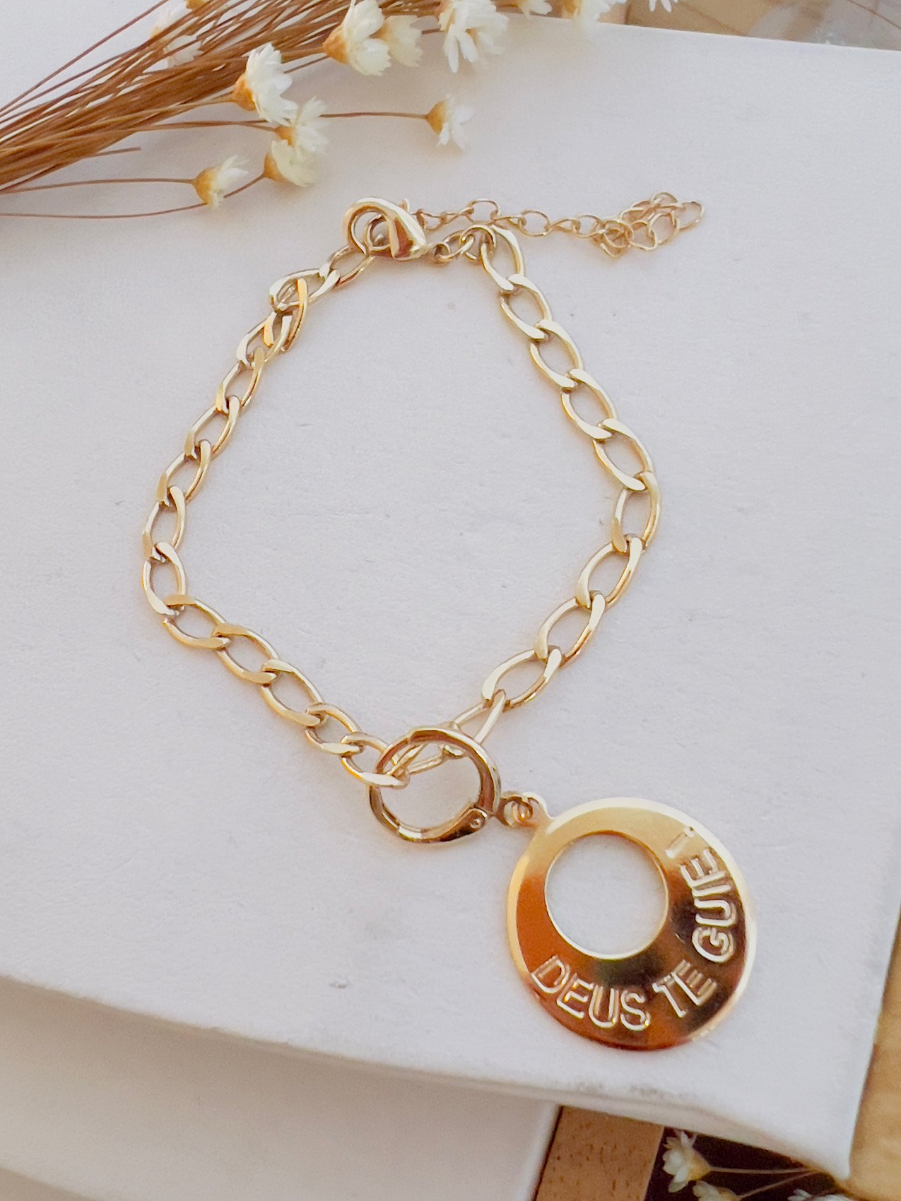 Pulseira Semijoia Deus te Guie DOURADO 8054