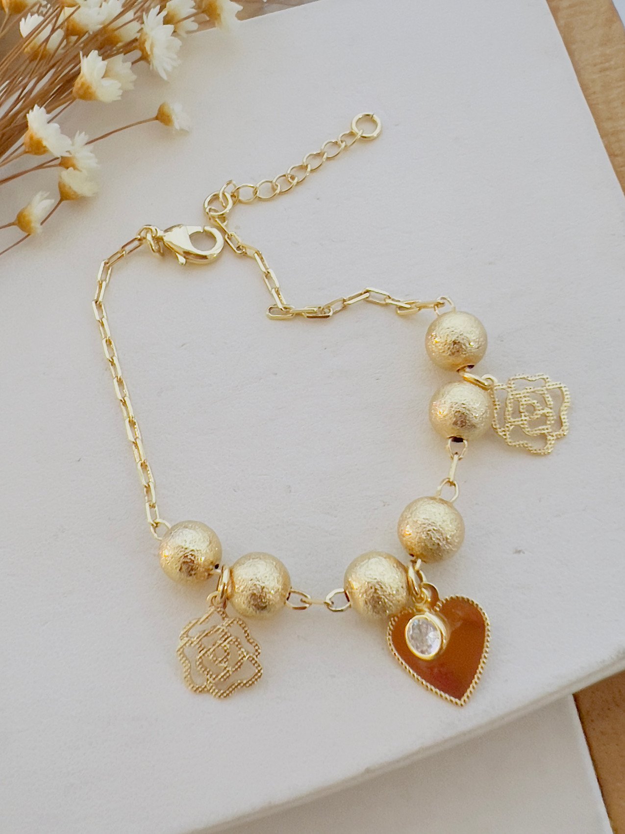 Pulseira Semijoia Esfera Coração Rosa 62