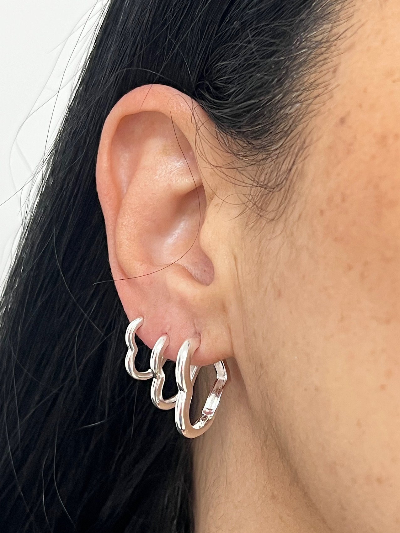 Trio de Argolinhas Click Folheada a Prata Coração 178